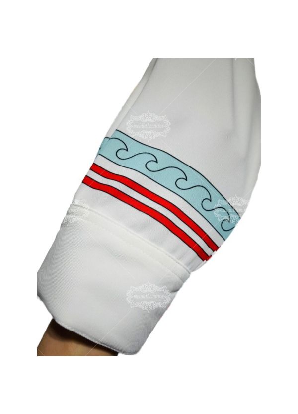 Coastal Wave Trim Long Sleeve Shirt | Retro Resort White Casual