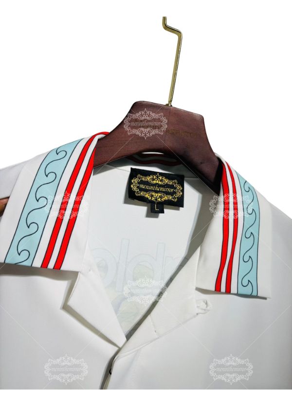 Coastal Wave Trim Long Sleeve Shirt | Retro Resort White Casual