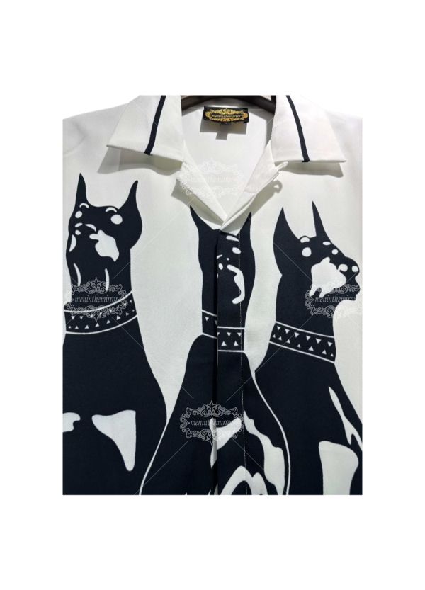 Premium Resort-Fit Doberman Print Casual Shirt | Silky Blend Men's Long Length
