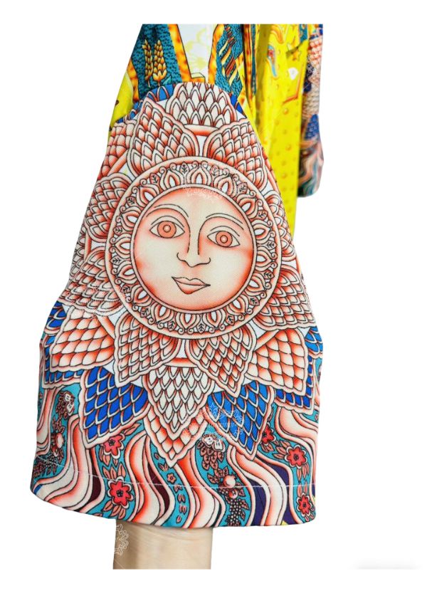 वाइब्रेंट सन गॉड और सनडायल प्रिंट शर्ट | लक्स येलो बारोक शॉर्ट