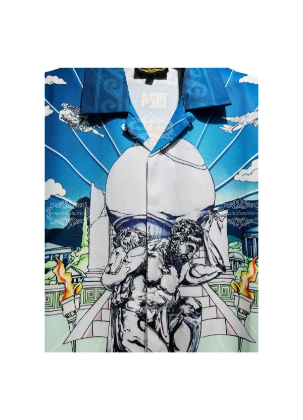 हल्के नीले रंग की बारोक मूर्तिकला प्रिंट शर्ट | लाइट लक्स रिज़ॉर्ट शॉर्ट