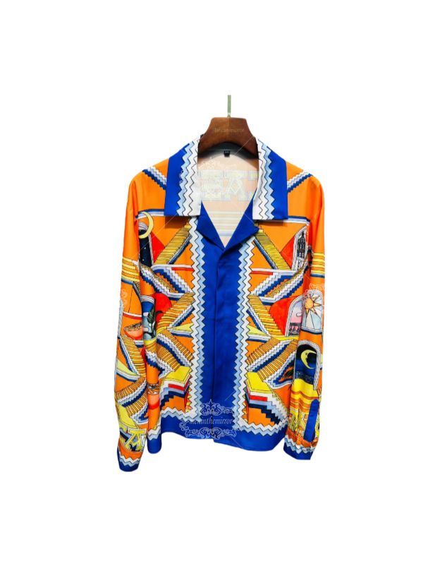 डीप नेवी गोल्ड जियोमेट्रिक प्रिंट शर्ट | डार्क लक्स टेक्स्ट पैटर्न छोटा