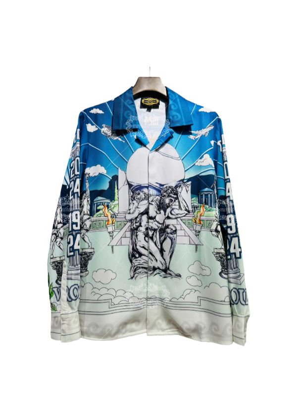 हल्के नीले रंग की बारोक मूर्तिकला प्रिंट शर्ट | लाइट लक्स रिज़ॉर्ट शॉर्ट