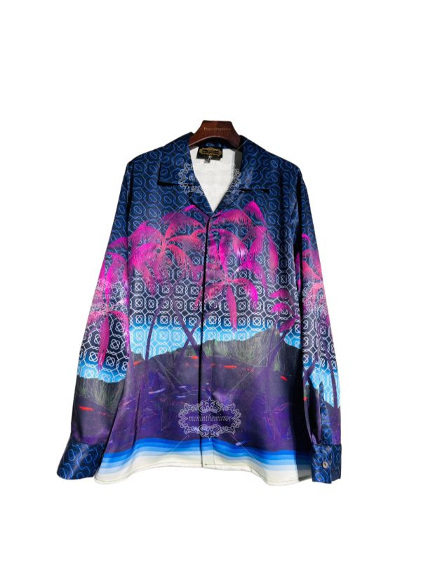 Vibrant Neon Palm Print Long Sleeve Shirt | Lux Resort Wear