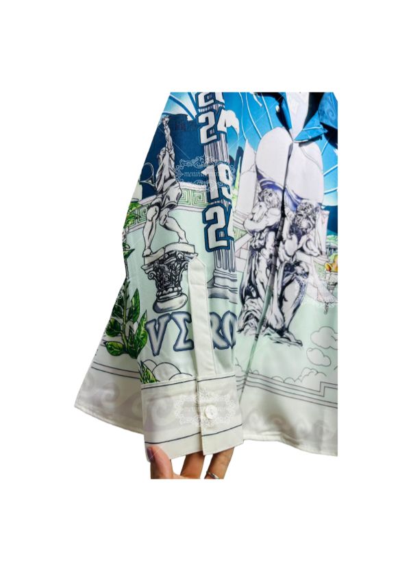 हल्के नीले रंग की बारोक मूर्तिकला प्रिंट शर्ट | लाइट लक्स रिज़ॉर्ट शॉर्ट