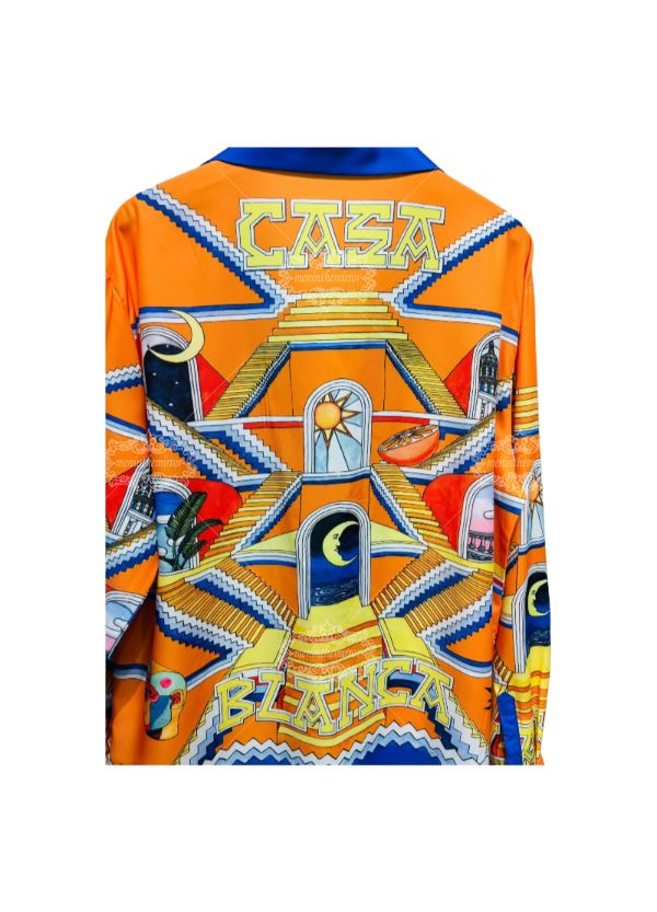 डीप नेवी गोल्ड जियोमेट्रिक प्रिंट शर्ट | डार्क लक्स टेक्स्ट पैटर्न छोटा