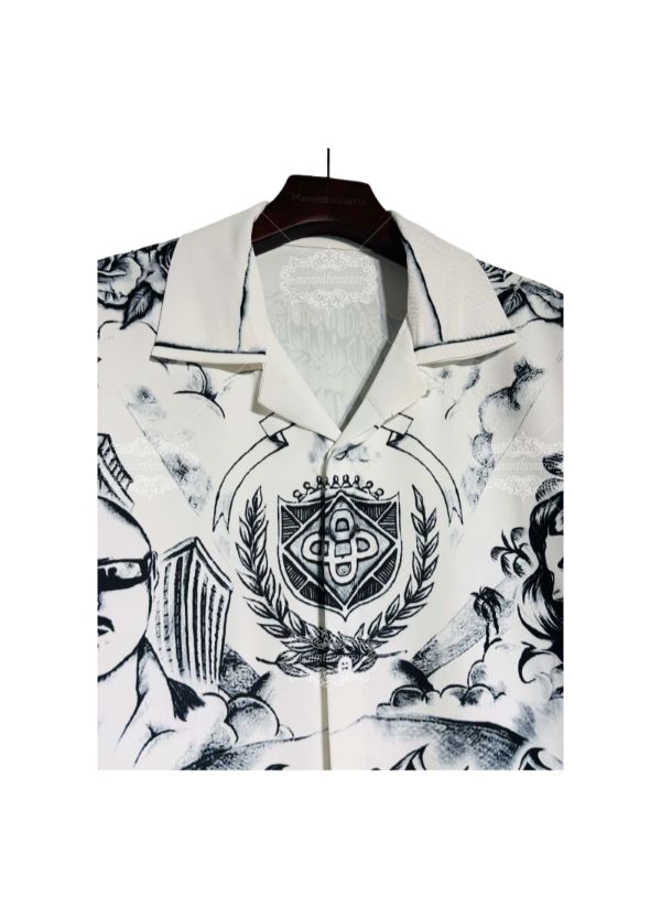 टैटू आर्ट सिटीस्केप प्रिंट शर्ट | डार्क लक्स अर्बन ग्राफ़िक लॉन्ग