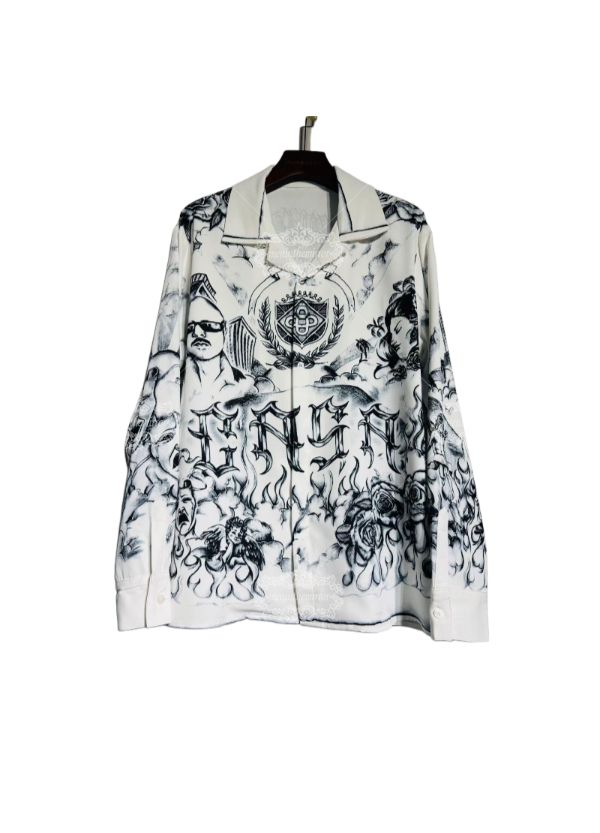 टैटू आर्ट सिटीस्केप प्रिंट शर्ट | डार्क लक्स अर्बन ग्राफ़िक लॉन्ग