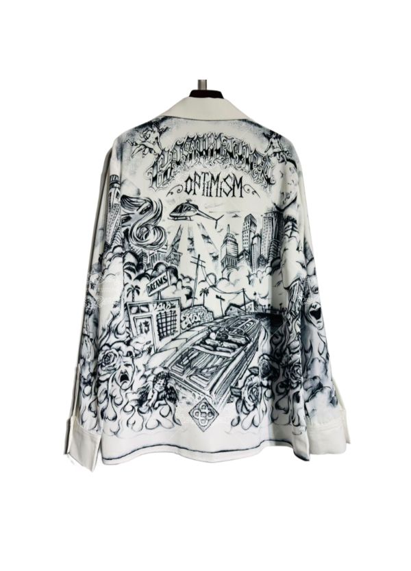 टैटू आर्ट सिटीस्केप प्रिंट शर्ट | डार्क लक्स अर्बन ग्राफ़िक लॉन्ग