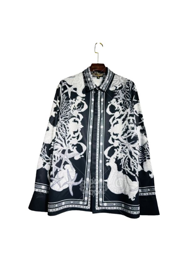 Monochrome Nautical Baroque Shirt | holiday collar
