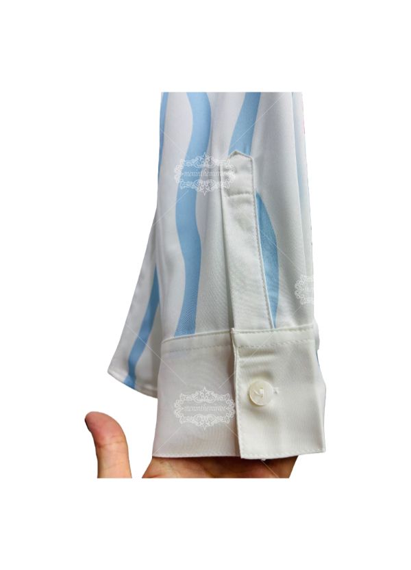 सफ़ेद और नीली वेव स्ट्राइप टेनिस एलिमेंट प्रिंट शर्ट | स्पोर्ट लक्स रिज़ॉर्ट लॉन्ग