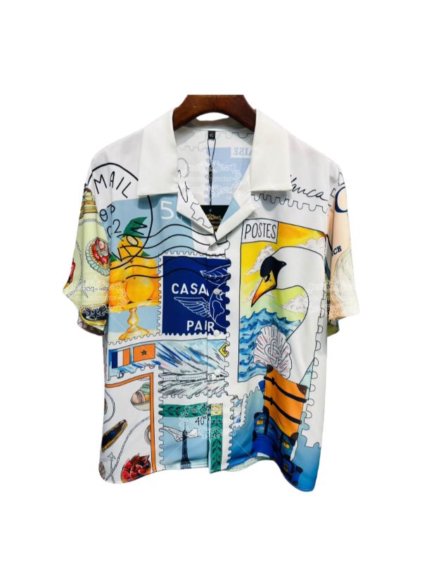 वाइब्रेंट एक्वा ब्लू जियोमेट्रिक प्रिंट शर्ट | हाई-कंट्रास्ट लक्स स्ट्रीटवियर