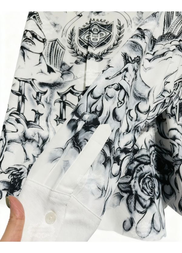 टैटू आर्ट सिटीस्केप प्रिंट शर्ट | डार्क लक्स अर्बन ग्राफ़िक लॉन्ग