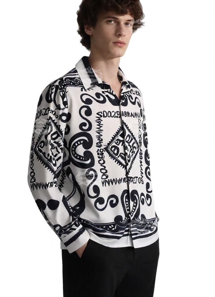 मोनोक्रोम सिसिलियन लोगो स्कार्फ शर्ट | अवकाश कॉलर