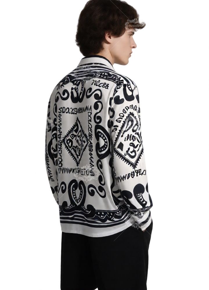 मोनोक्रोम सिसिलियन लोगो स्कार्फ शर्ट | अवकाश कॉलर