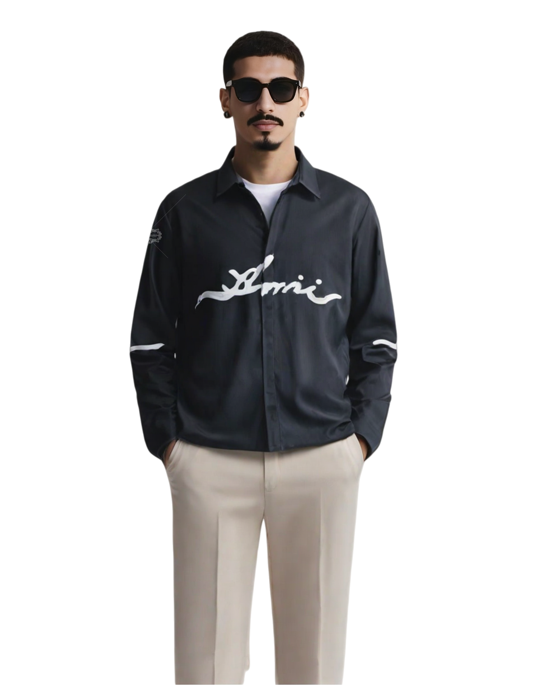 काली अमीरी स्क्रिप्ट लोगो शर्ट | अवकाश कॉलर