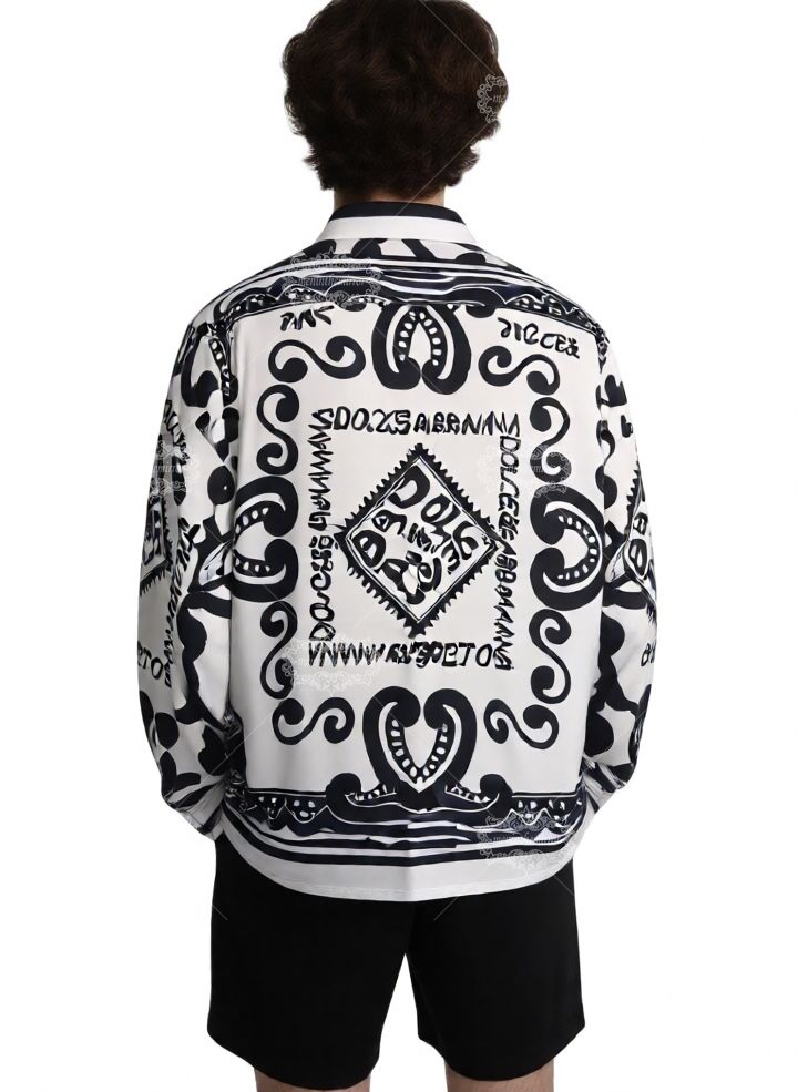 मोनोक्रोम सिसिलियन लोगो स्कार्फ शर्ट | अवकाश कॉलर