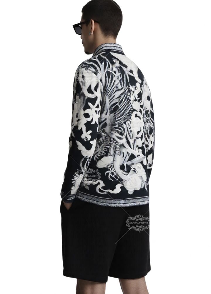 Monochrome Nautical Baroque Shirt | holiday collar