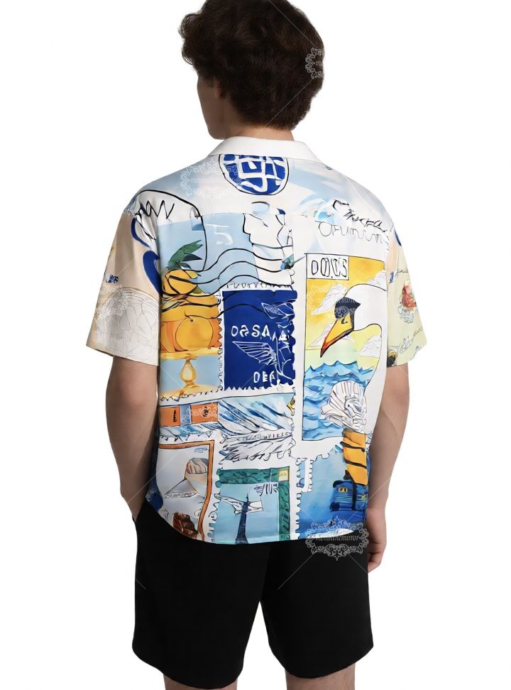 वाइब्रेंट एक्वा ब्लू जियोमेट्रिक प्रिंट शर्ट | हाई-कंट्रास्ट लक्स स्ट्रीटवियर