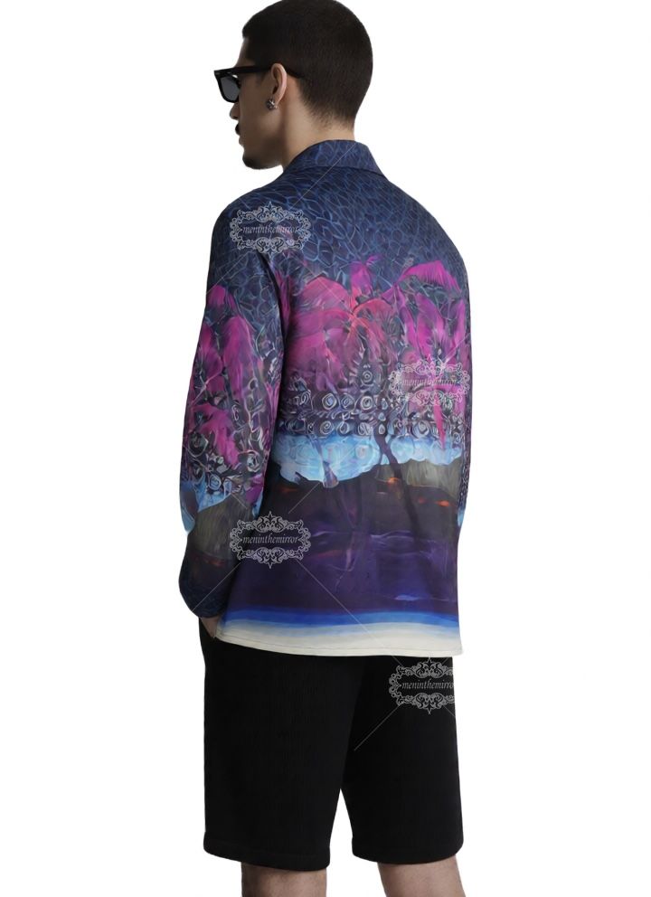 Vibrant Neon Palm Print Long Sleeve Shirt | Lux Resort Wear