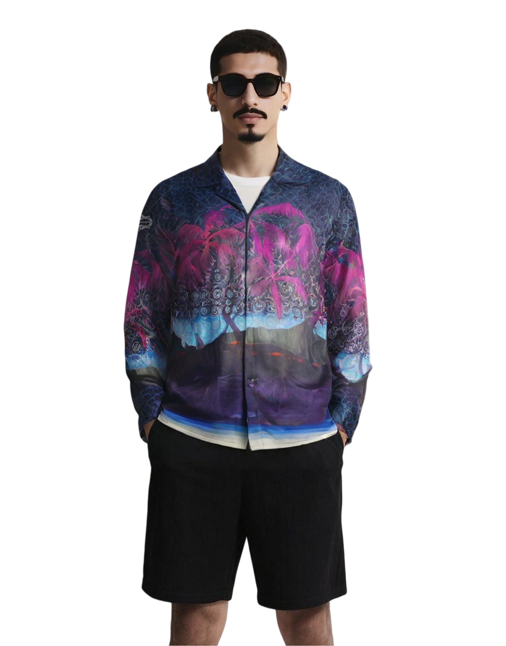 Vibrant Neon Palm Print Long Sleeve Shirt | Lux Resort Wear