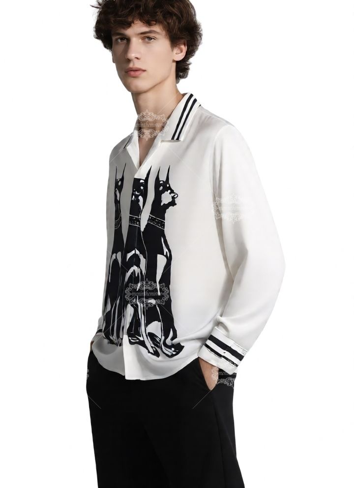 Premium Resort-Fit Doberman Print Casual Shirt | Silky Blend Men's Long Length
