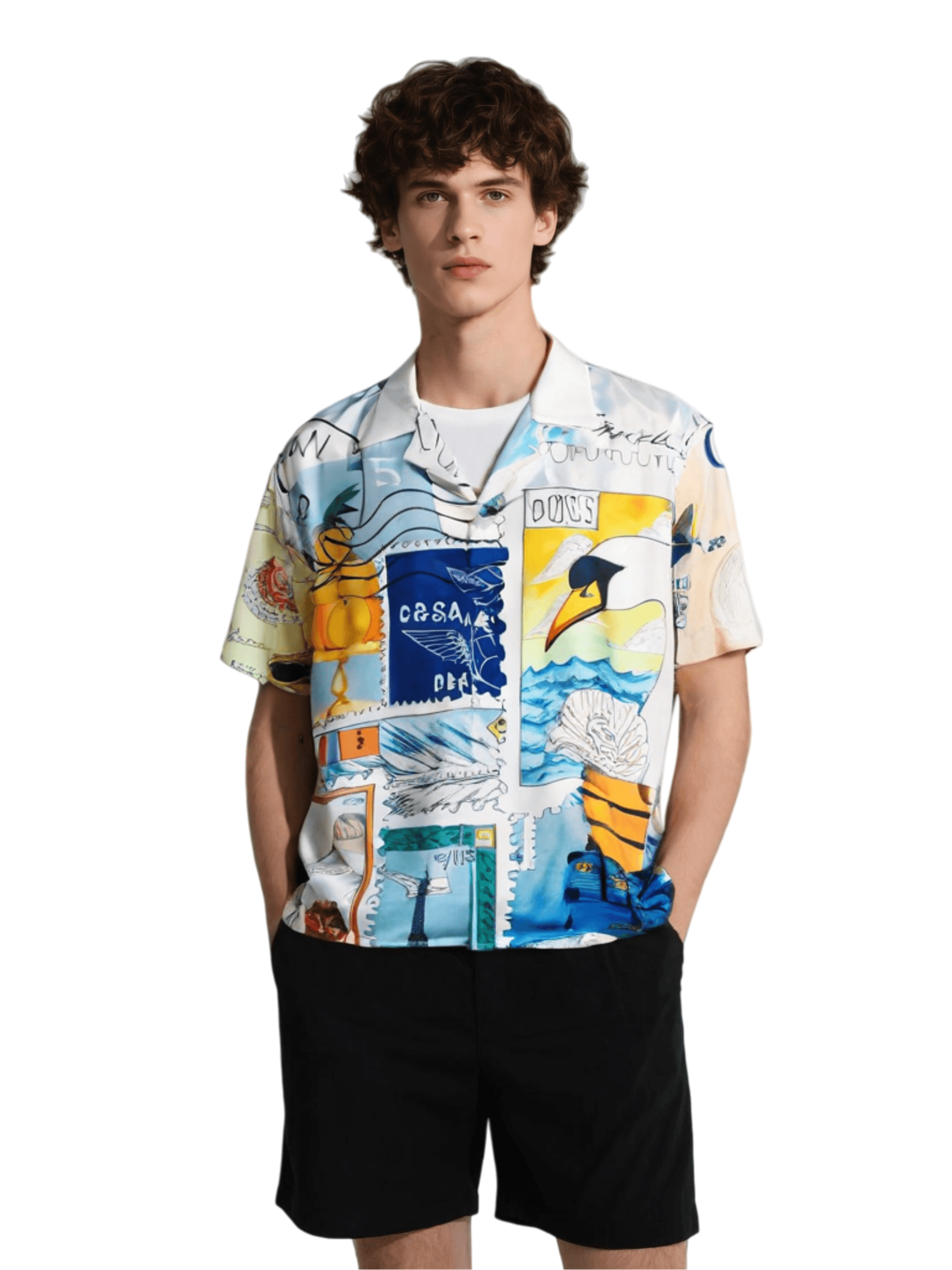 वाइब्रेंट एक्वा ब्लू जियोमेट्रिक प्रिंट शर्ट | हाई-कंट्रास्ट लक्स स्ट्रीटवियर