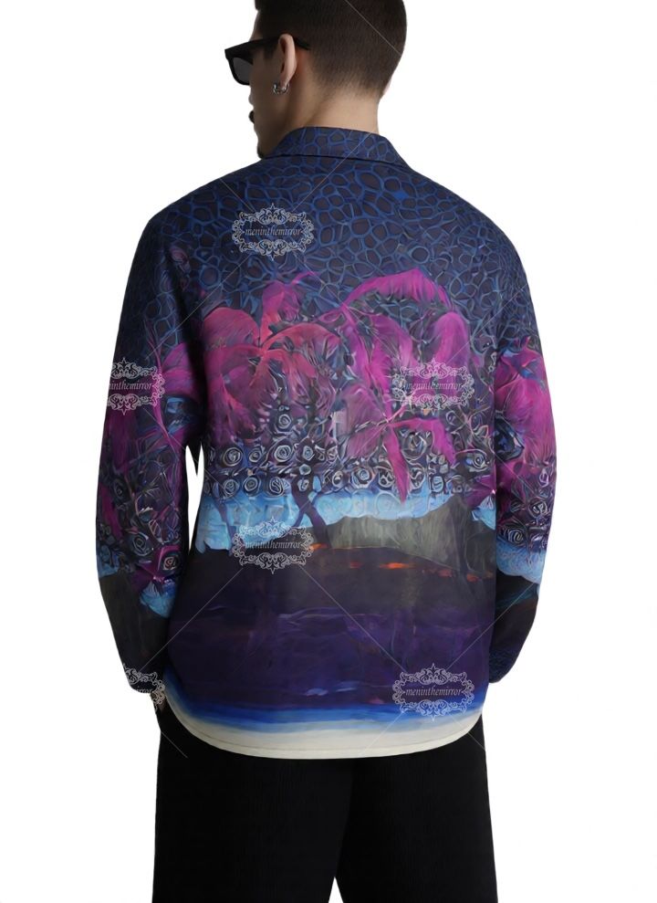 Vibrant Neon Palm Print Long Sleeve Shirt | Lux Resort Wear