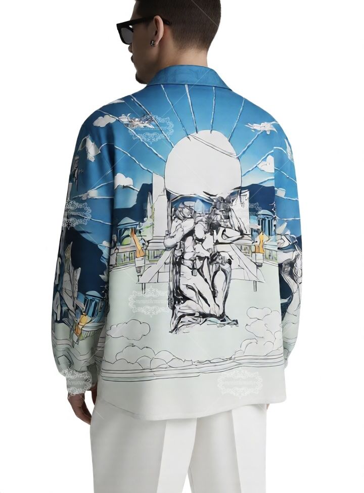 हल्के नीले रंग की बारोक मूर्तिकला प्रिंट शर्ट | लाइट लक्स रिज़ॉर्ट शॉर्ट