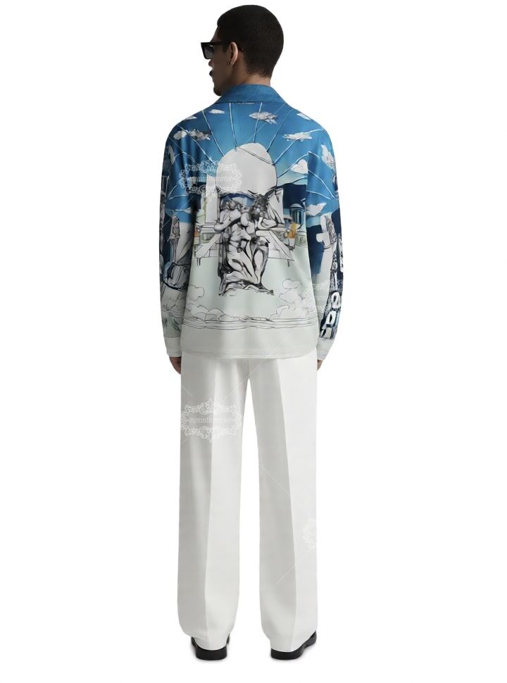 हल्के नीले रंग की बारोक मूर्तिकला प्रिंट शर्ट | लाइट लक्स रिज़ॉर्ट शॉर्ट