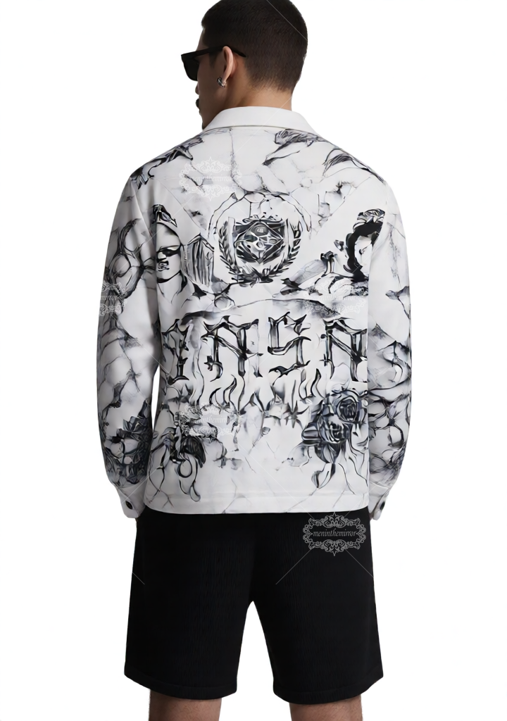 टैटू आर्ट सिटीस्केप प्रिंट शर्ट | डार्क लक्स अर्बन ग्राफ़िक लॉन्ग